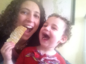 Annsley and daughter with gluten-free matzah
